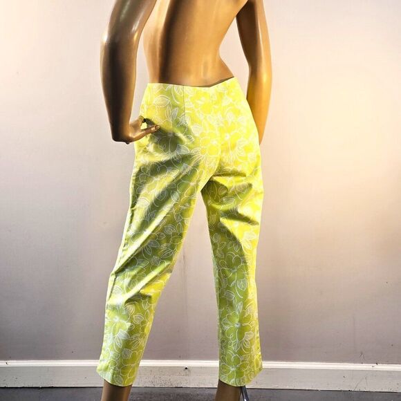 Rafael Cropped Pants Womens Size 6 Light Green Floral White Flat Front - Picture 6 of 11
